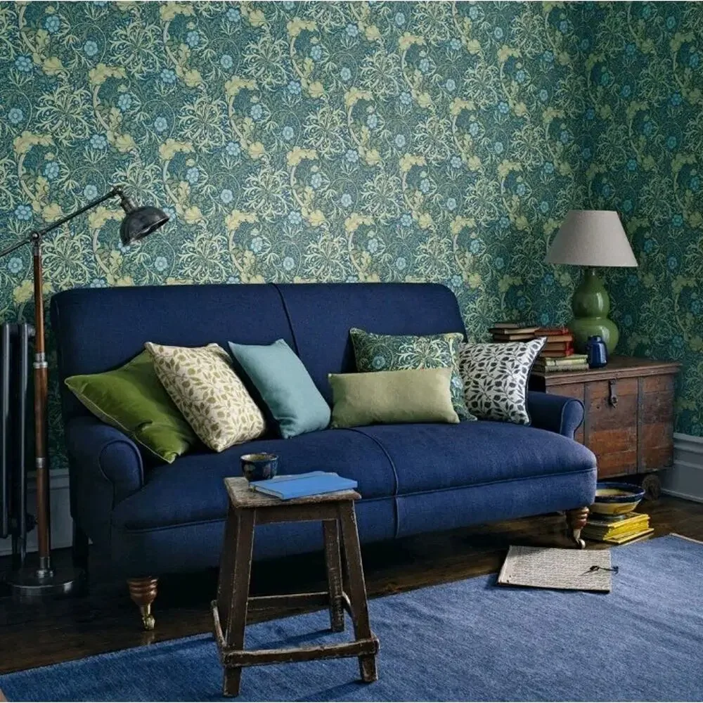 Morris & Co. Seaweed Cobalt/Thyme Wallpaper DM3W214713. One Double Roll